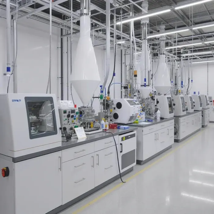 Laboratory hall with analytical equipment