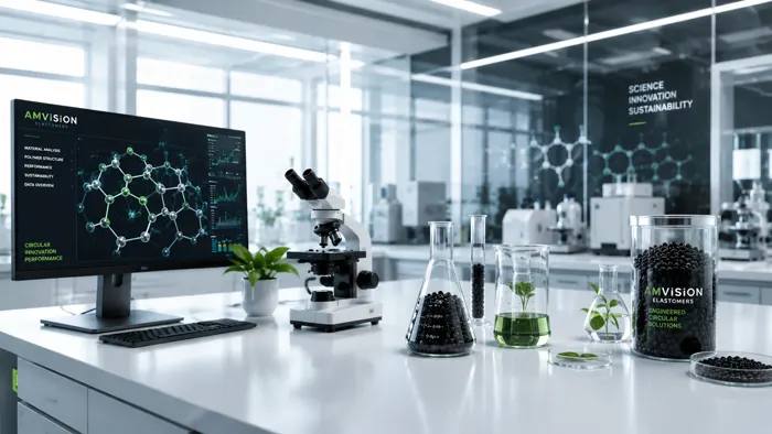 Materials laboratory with compound samples and analysis screen