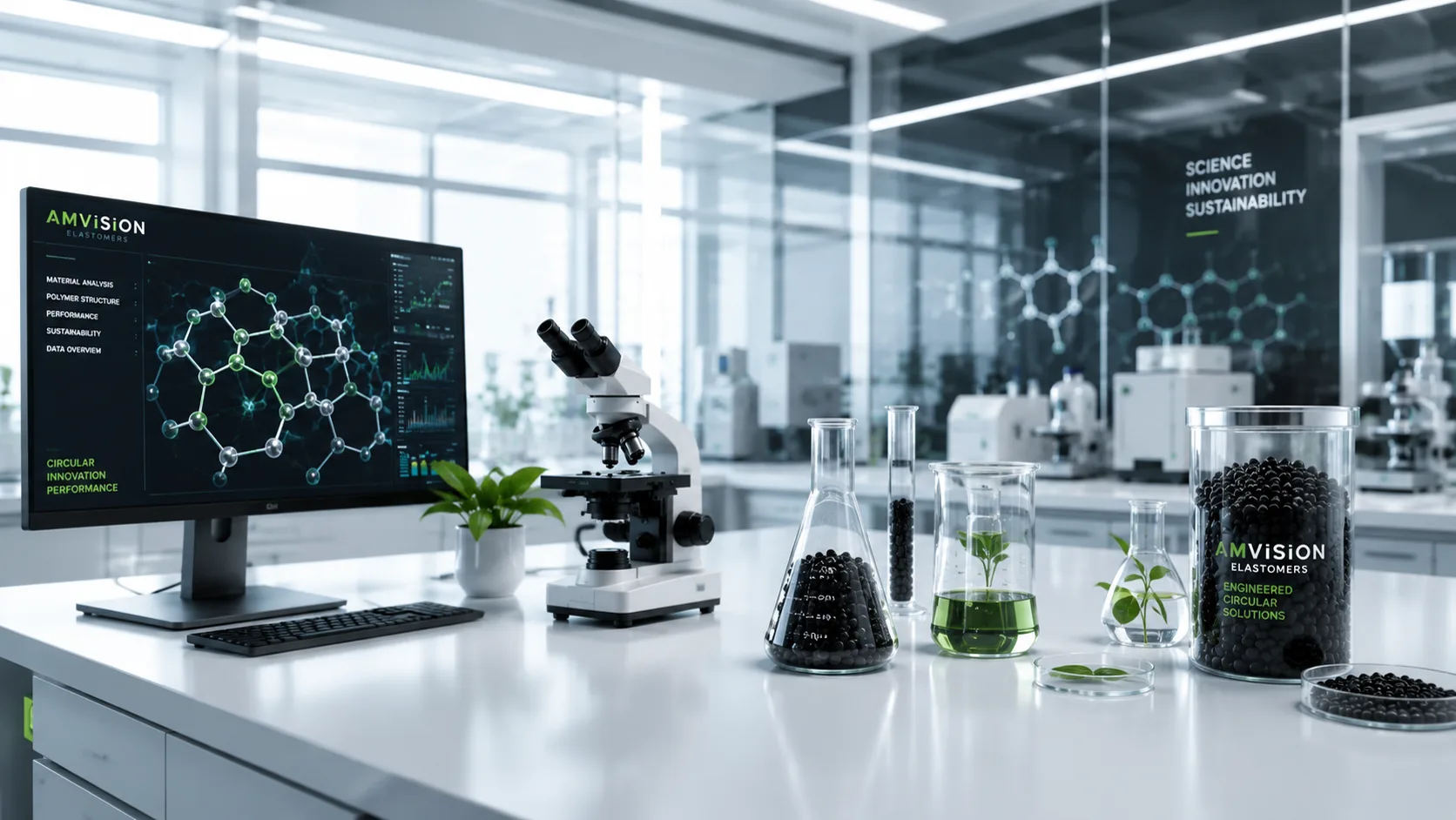AMVISION Elastomers materials laboratory with recycled compound samples